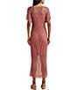 Color:Pink Mahogany - Image 2 - Pashear Crochet Faux Suede Short Sleeve Crew Neck Mid Dress