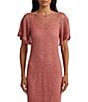 Color:Pink Mahogany - Image 3 - Pashear Crochet Faux Suede Short Sleeve Crew Neck Mid Dress