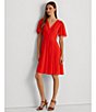 Color:Tomato - Image 4 - Percy Short Flutter Sleeve Surplice V-Neck Ruched Chiffon Faux Wrap Dress
