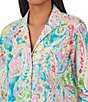 Color:Multi Paisley - Image 3 - Petite Size 3/4 Sleeve Notch Collar Woven Multi Paisley Cropped Pajama Set