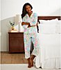 Color:Multi Paisley - Image 4 - Petite Size 3/4 Sleeve Notch Collar Woven Multi Paisley Cropped Pajama Set