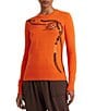 Color:Harvest Orange - Image 1 - Petite Size Belting Motif Cotton Blend Long Sleeve Sweater