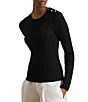 Lauren Ralph Lauren Petite Size Button-Trim Cable-Knit Crew Neck Long Sleeve Sweater - Image 1