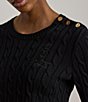 Lauren Ralph Lauren Petite Size Button-Trim Cable-Knit Crew Neck Long Sleeve Sweater - Image 4