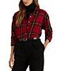 Lauren Ralph Lauren Petite Size Checked Plaid Point Collar Long Sleeve Button-Front Shirt, Color:Black/Red - Image 1
