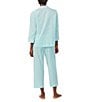 Color:Turquoise Print - Image 2 - Petite Size Checkered Print 3/4 Sleeve Notch Collar Woven Pajama Set
