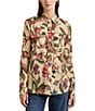 Color:White Multi - Image 1 - Petite Size Courtenay Floral Button Front Point Collar Long Sleeve Blouse
