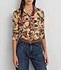 Color:White Multi - Image 4 - Petite Size Courtenay Floral Button Front Point Collar Long Sleeve Blouse