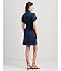 Color:Atlas Wash - Image 5 - Petite Size Dark Wash Belted Button Front Pocketed Denim Daytime Dress