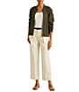 Color:Mascarpone Cream - Image 3 - Petite Size Double Faced Stretch Cotton High Rise Wide Leg Pleat Front Roll Cuff Crop Pants
