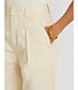 Color:Mascarpone Cream - Image 4 - Petite Size Double Faced Stretch Cotton High Rise Wide Leg Pleat Front Roll Cuff Crop Pants
