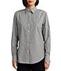 Lauren Ralph Lauren Petite Size Easy Care Point Collar Shirttail Hem Long Cuff Sleeve Shirt, Color:Black/White - Image 1