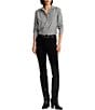 Lauren Ralph Lauren Petite Size Easy Care Point Collar Shirttail Hem Long Cuff Sleeve Shirt, Color:Black/White - Image 3
