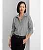 Lauren Ralph Lauren Petite Size Easy Care Point Collar Shirttail Hem Long Cuff Sleeve Shirt, Color:Black/White - Image 4