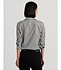 Lauren Ralph Lauren Petite Size Easy Care Point Collar Shirttail Hem Long Cuff Sleeve Shirt, Color:Black/White - Image 5