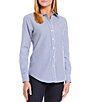 Color:Blue/White - Image 1 - Petite Size Easy Care Point Collar Shirttail Hem Long Cuff Sleeve Shirt