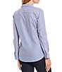 Color:Blue/White - Image 2 - Petite Size Easy Care Point Collar Shirttail Hem Long Cuff Sleeve Shirt