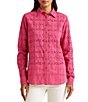 Color:Nouveau Bright Pink - Image 1 - Petite Size Eyelet Cotton Point Collar Long Sleeve Button Front Shirt
