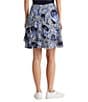 Color:Blue/Cream/Navy - Image 2 - Petite Size Floral Print Georgette Ruffle Trim A-Line Skirt