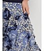 Color:Blue/Cream/Navy - Image 5 - Petite Size Floral Print Georgette Ruffle Trim A-Line Skirt