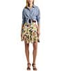 Color:Cream Blue Multi - Image 3 - Petite Size Floral Ruffle Trim Crinkle Georgette A-Line Skirt