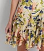 Color:Cream Blue Multi - Image 5 - Petite Size Floral Ruffle Trim Crinkle Georgette A-Line Skirt