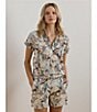 Lauren Ralph Lauren Petite Size Linen Abstract Print Point Collar Short Sleeve Button-Front Shirt, Color:Cream Multi - Image 5