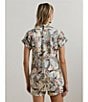 Lauren Ralph Lauren Petite Size Linen Abstract Print Point Collar Short Sleeve Button-Front Shirt, Color:Cream Multi - Image 6