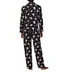 Color:Black Ground Floral - Image 2 - Petite Size Long Sleeve Notch Collar Long Pant Woven Floral Pajama Set