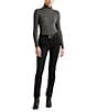 Color:Black - Image 3 - Petite Size Mid Rise Straight Leg Jeans