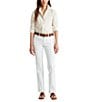 Color:White - Image 3 - Petite Size Mid Rise Straight Leg Roll Cuff Jeans