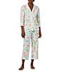 Color:Multi Floral - Image 1 - Petite Size Multi Floral Print 3/4 Sleeve Notch Collar Woven Pajama Set