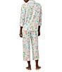 Color:Multi Floral - Image 2 - Petite Size Multi Floral Print 3/4 Sleeve Notch Collar Woven Pajama Set