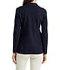 Color:Lauren Navy - Image 2 - Petite Size Notch Lapel Flap Pocket Long Sleeve Princess Seam Cotton Knit Blazer