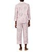 Color:Pink Print - Image 2 - Petite Size Paisley Print 3/4 Sleeve Notch Collar Woven Pajama Set