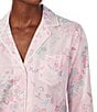Color:Pink Print - Image 3 - Petite Size Paisley Print 3/4 Sleeve Notch Collar Woven Pajama Set