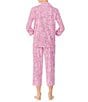 Color:Pink Paisley - Image 2 - Petite Size Paisley Print Knit Notch Collar 3/4 Sleeve Crop Pajama Set
