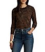 Lauren Ralph Lauren Petite Size Paisley Stretch Jersey Spread Collar Long Sleeve Button Front Placket Shirt - Image 1