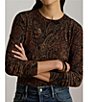 Lauren Ralph Lauren Petite Size Paisley Stretch Jersey Spread Collar Long Sleeve Button Front Placket Shirt - Image 4