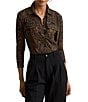 Lauren Ralph Lauren Petite Size Paisley Stretch Jersey Spread Collar Long Sleeve Button Front Placket Shirt - Image 1