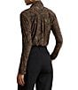 Lauren Ralph Lauren Petite Size Paisley Stretch Jersey Spread Collar Long Sleeve Button Front Placket Shirt - Image 2