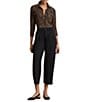 Lauren Ralph Lauren Petite Size Paisley Stretch Jersey Spread Collar Long Sleeve Button Front Placket Shirt - Image 3