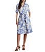 Lauren Ralph Lauren Petite Size Paisley Tie-Front Linen Shirtdress, Color:White/Blue - Image 1