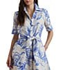 Lauren Ralph Lauren Petite Size Paisley Tie-Front Linen Shirtdress, Color:White/Blue - Image 3