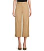 Color:Birch Tan - Image 1 - Petite Size Pleated Cotton Twill Cropped Wide Leg Coordinating Pants