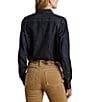 Lauren Ralph Lauren Petite Size Point Collar Long Sleeve Shirttail Hem Button-Front Shirt, Color:Rinse Wash - Image 2
