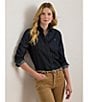 Lauren Ralph Lauren Petite Size Point Collar Long Sleeve Shirttail Hem Button-Front Shirt, Color:Rinse Wash - Image 4