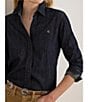 Lauren Ralph Lauren Petite Size Point Collar Long Sleeve Shirttail Hem Button-Front Shirt, Color:Rinse Wash - Image 6
