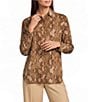 Lauren Ralph Lauren Petite Size Python-Print Georgette Point Collar Long Sleeve Button Front Shirt - Image 1