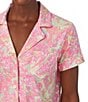 Color:Pink Paisley - Image 3 - Petite Size Short Sleeve Notch Collar Capri Pant Knit Paisley Pajama Set